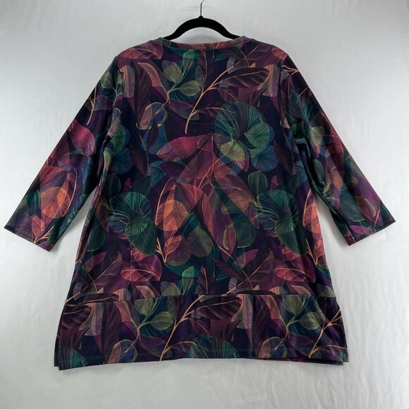 Soft Surroundings  2EE74 Alila 3/4 Sleeves Tunic L Wide Hem Botanical Multicolor - Picture 3 of 13